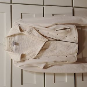 Cache S White Jacket with Silver Asymmetrical Zipper